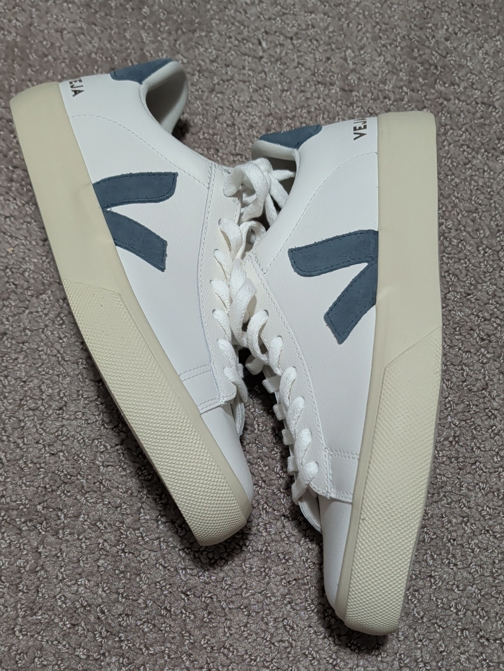 Veja Campo White Leather Sneakers with Blue Accents 9